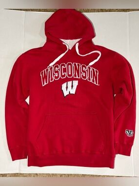 Y2K era E5 Wisconsin Red Hooded Sweatshirt - University W Pullover